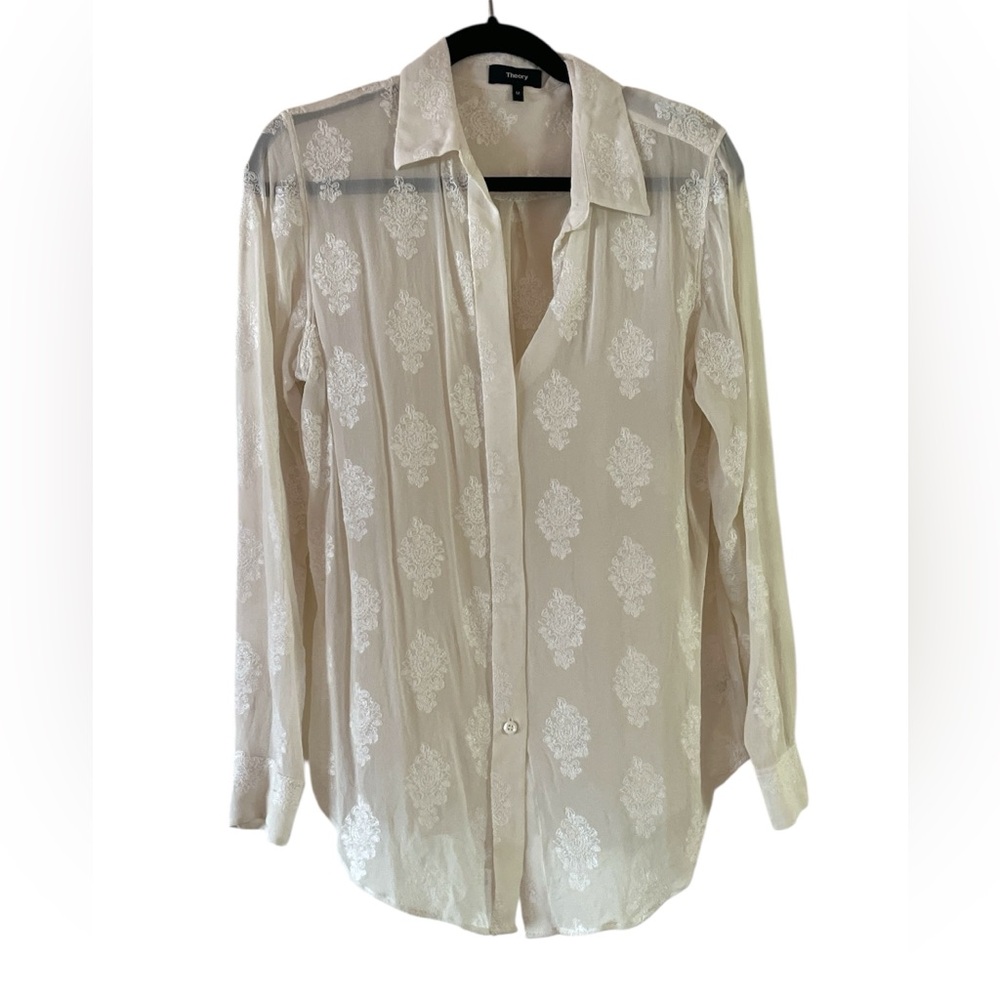 Theory Cream Patterned Button Down Shirt - image 1